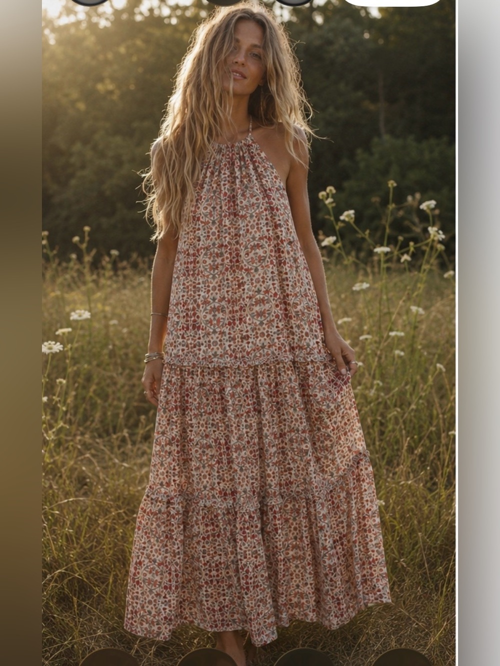 Nanette Lepore Cream Maxi Dress with Rust Floral Pattern